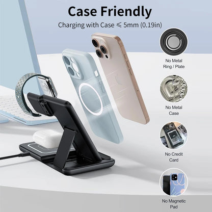 100W Foldable 3 in 1 Night Light Wireless Charger Stand For iPhone Apple Watch 2-8 SE Airpods Pro Fast Charging Station