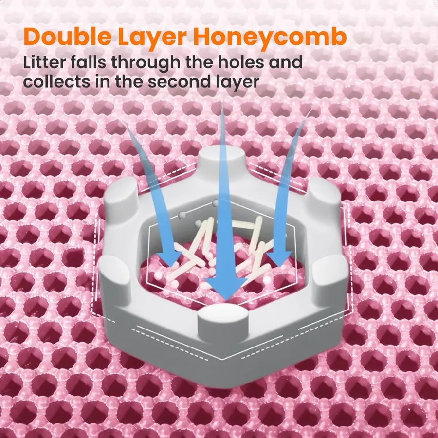 Cat Litter Mat 24x18 Inches Large Double Layer Honeycomb Cat Litter Trapping Mat Non Slip Waterproof Urine Proof Cat Litter Box