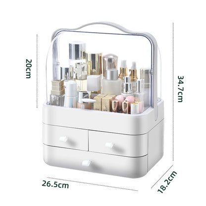 Luxury Dustproof Cosmetic Organizer with Lid & Drawer – Waterproof Vanity Storage Box for Makeup & Skincare