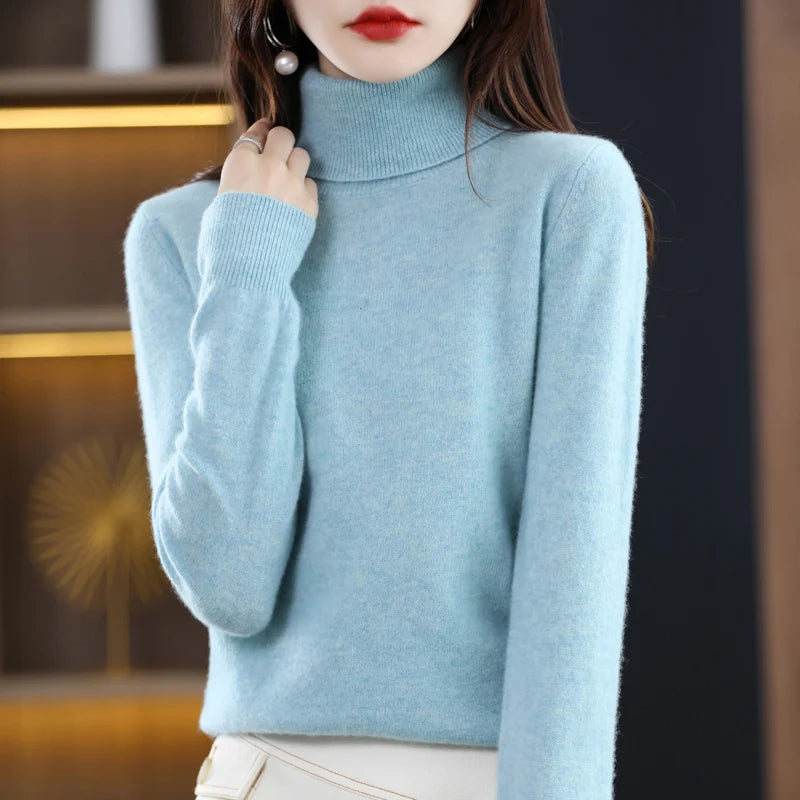 100% Merino Wool Cashmere Sweater Women Knitted Sweater Turtleneck Long Sleeve Pullovers Autumn Winter Clothing Warm Jumper Tops