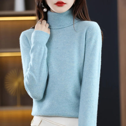 100% Merino Wool Cashmere Sweater Women Knitted Sweater Turtleneck Long Sleeve Pullovers Autumn Winter Clothing Warm Jumper Tops