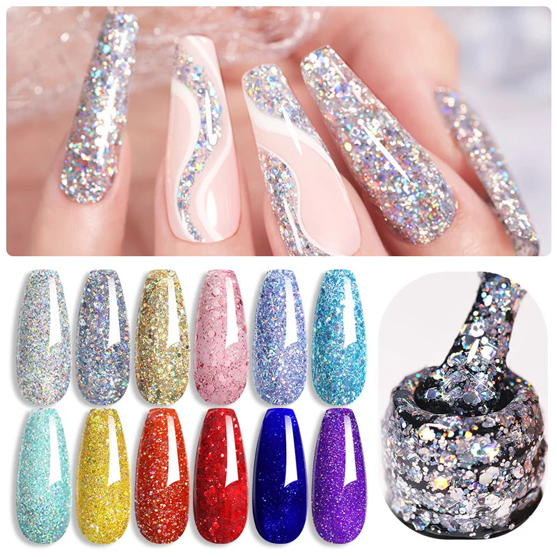 LILYCUTE Glitter Sequins UV Gel Polish – Sparkling Gel Nail Color