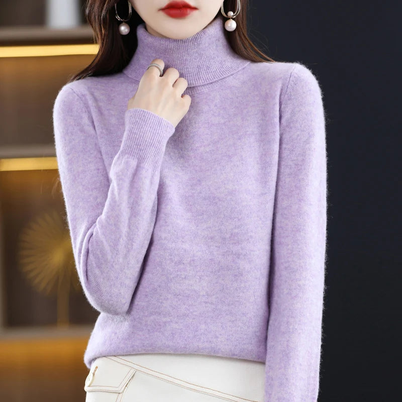 100% Merino Wool Cashmere Sweater Women Knitted Sweater Turtleneck Long Sleeve Pullovers Autumn Winter Clothing Warm Jumper Tops