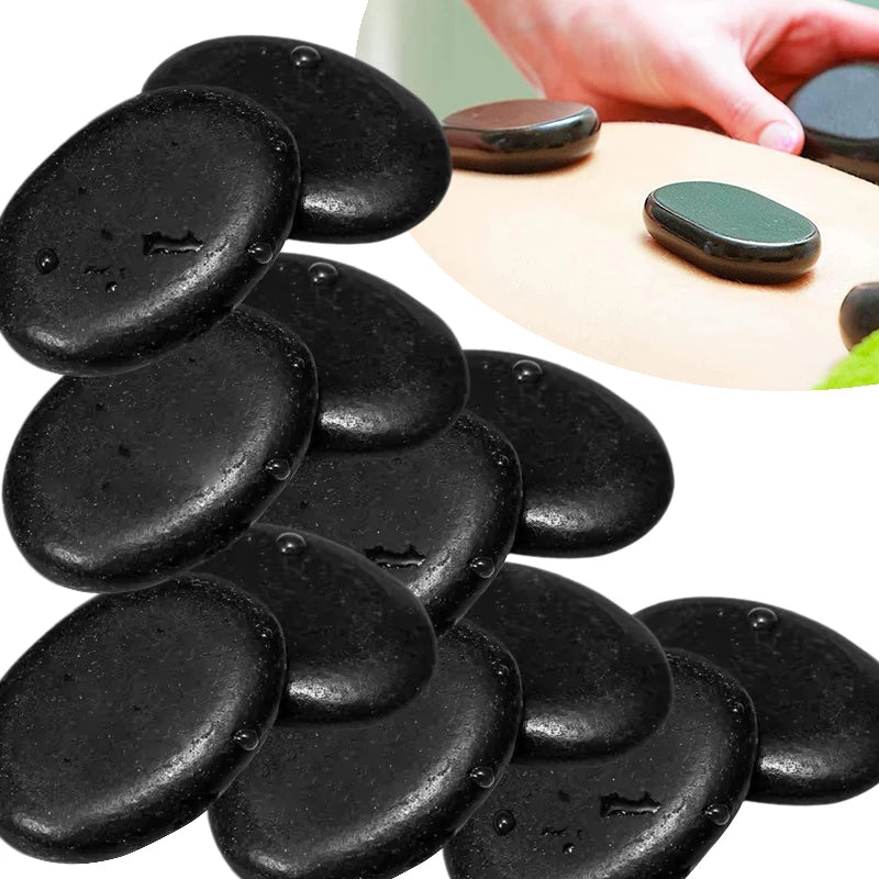 12 Pcs Spa Hot Stones 4x6cm Natural Lava & Jade Massage Stones Stress Relief Set