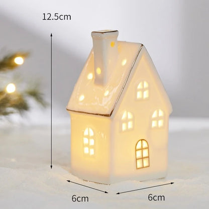 Glowing Ceramic Christmas Light Decorations LED Christmas Tree Luminous Hut Desktop Home Ornaments Scene Props Xmas Gifts