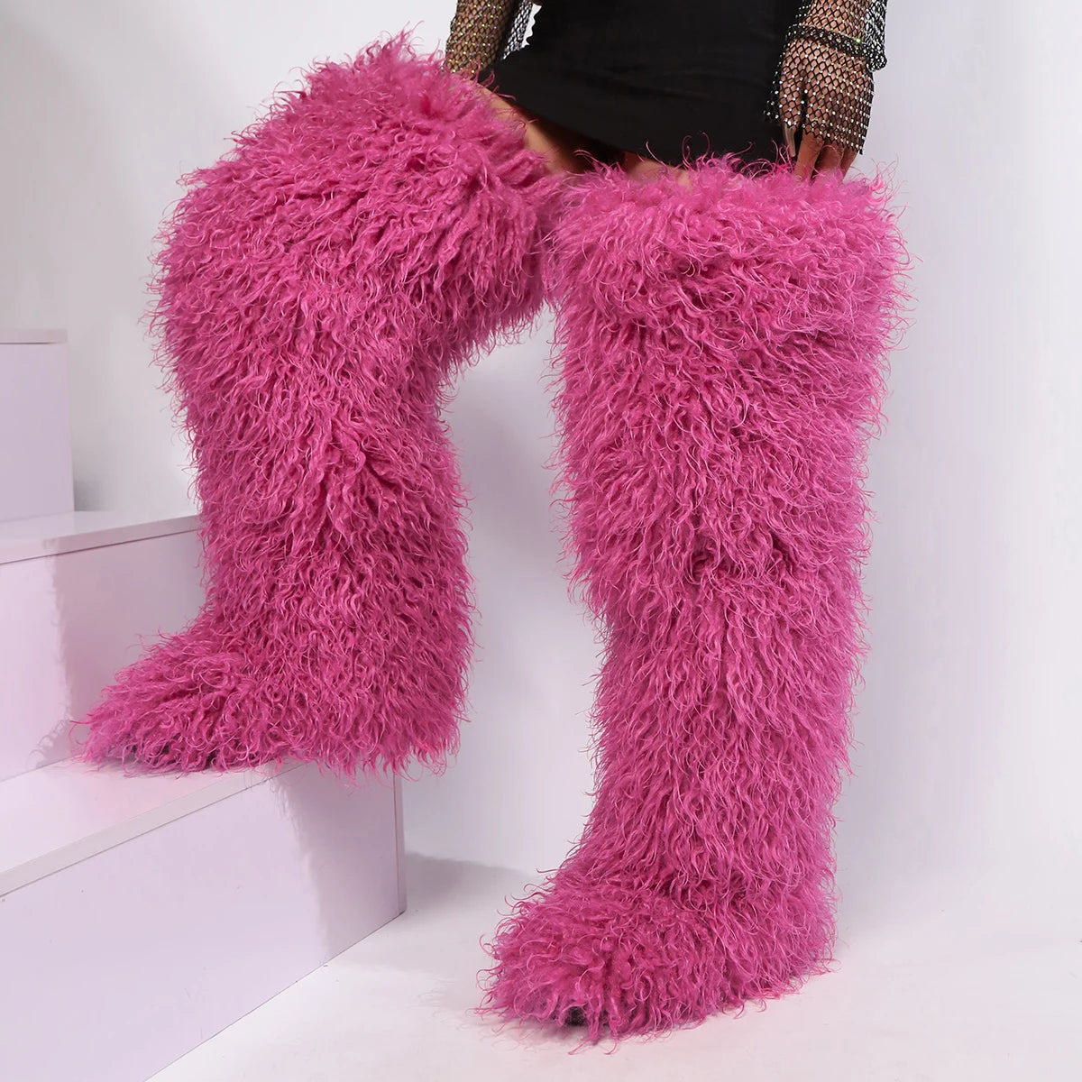 Women's Thigh High Mongolian Boots High Boots Winter New Fox Fur Snow Boots  Women's Boots Leg Warm Boots Non-Slip Soles