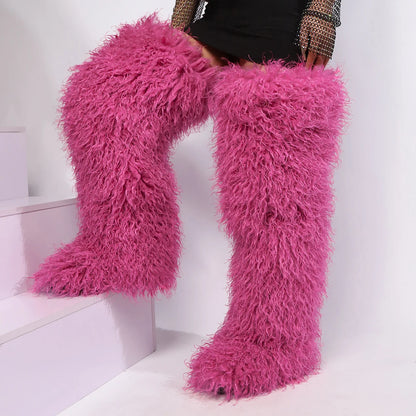 Women's Thigh High Mongolian Boots High Boots Winter New Fox Fur Snow Boots  Women's Boots Leg Warm Boots Non-Slip Soles