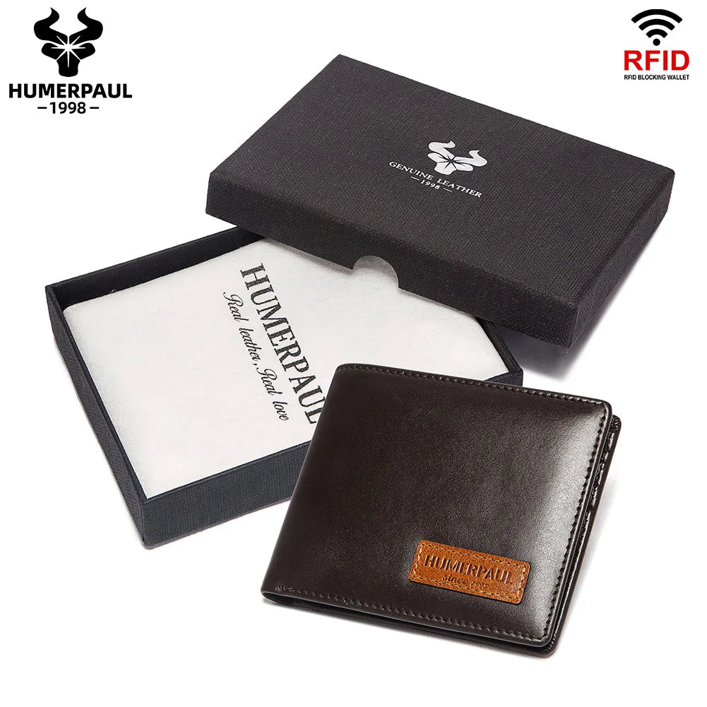 HUMERPAUL Airtag Wallet for Men – Real Leather RFID Trifold Card Holder with ID Window