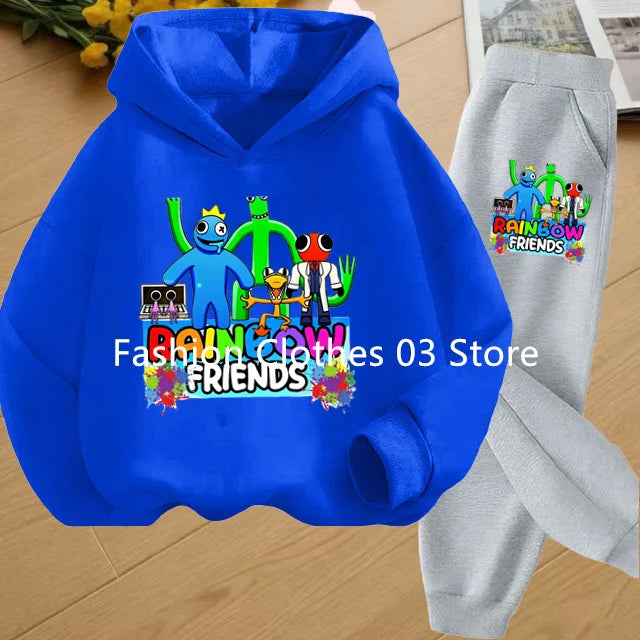 2025 Chic and Cozy Rainbow Friends Long Sleeve Sweatsuits Offer Soft Smooth Fabric Kids Spring Autumn Long Sleeve Hoodie Set