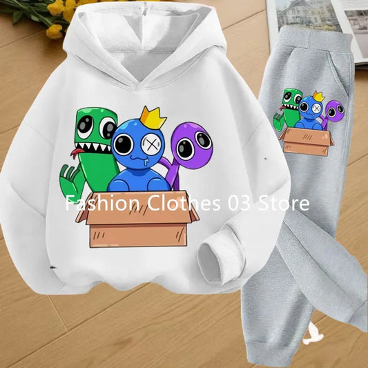 2025 Chic and Cozy Rainbow Friends Long Sleeve Sweatsuits Offer Soft Smooth Fabric Kids Spring Autumn Long Sleeve Hoodie Set