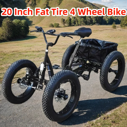 20inch Cargo Bike Fat Tire 4 Wheel Bicycle Pedal Four Wheeler Can Be Used As Cargo for City Travel with Storage Basket Bicicleta