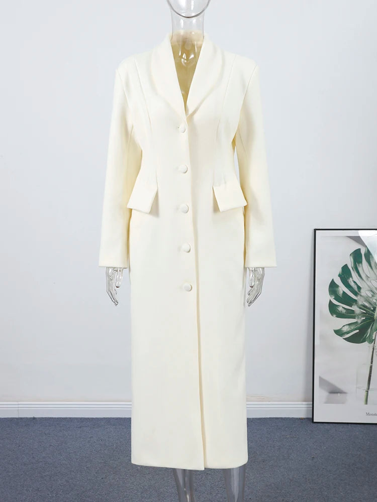 Slim Woolen Long Women Coat Elegant Full Sleeve Lapel Single Breasted Pocket Female Outwear 2025 Autumn Winter Chic Lady Jakcet