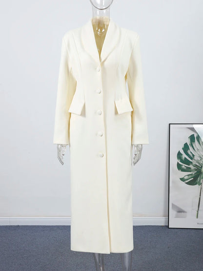 Slim Woolen Long Women Coat Elegant Full Sleeve Lapel Single Breasted Pocket Female Outwear 2025 Autumn Winter Chic Lady Jakcet