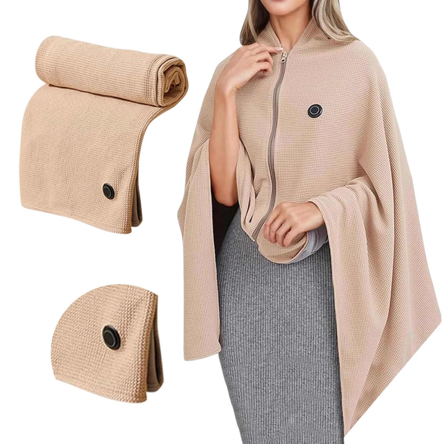 Electric USB Heated Blanket Hoodie | Portable Shawl Wrap with 3 Heat Levels