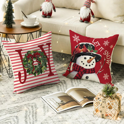 1pc/4pcs Christmas Pillow Cover, Black and Red Buffalo Plaid Celebration Christmas Tree Snowflake Decoration Sofa Cushion Cover