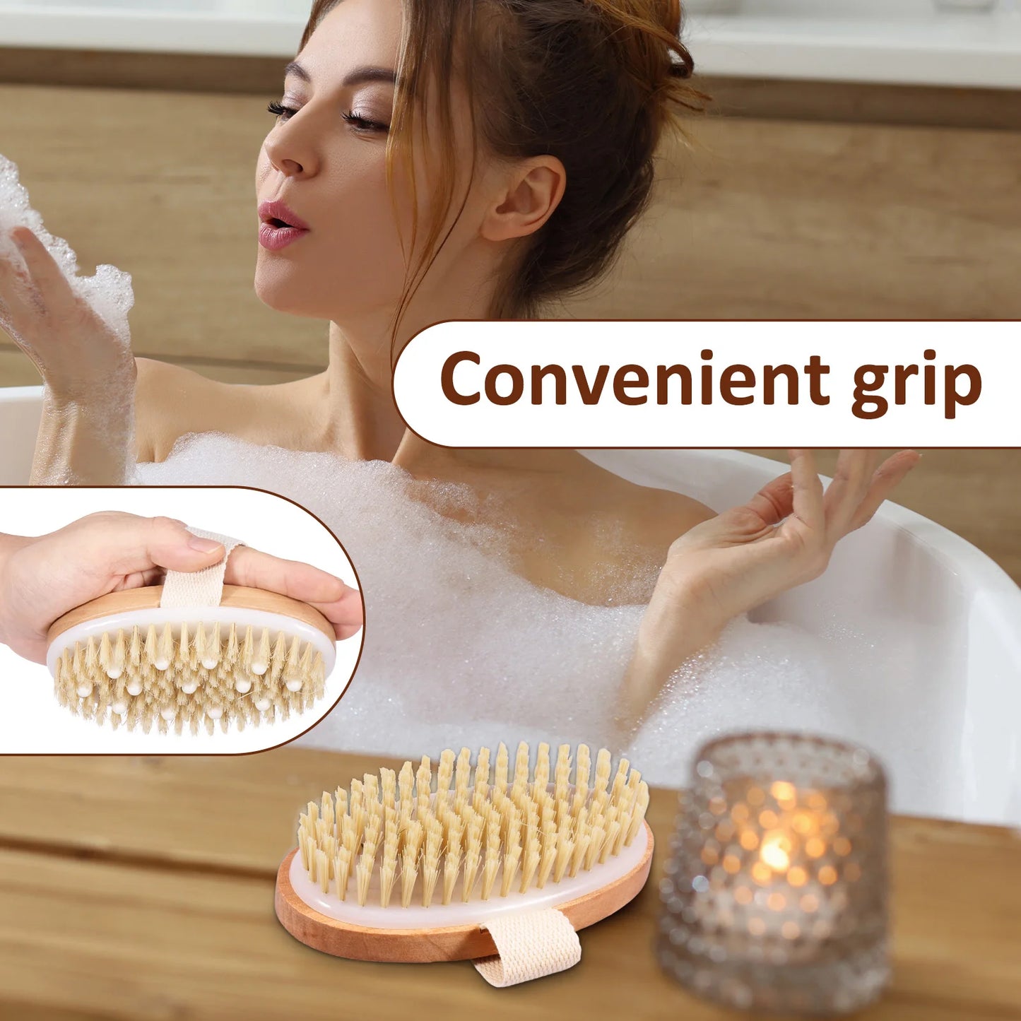 Natural Bristle Body Brush Dry Skin Exfoliating Dead Skin Remover SPA Soft Brush