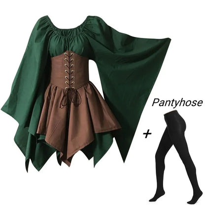 Medieval Costume Women Renaissance Medieval Dress Fairy Elf Traditional Irish Viking Costume Elf Ear for Halloween Party