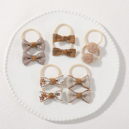 10Pcs/Set Baby Girls Bows Hair Bands Cartoon Dot Bowknot Flower Kids Hair Ropes Handmade Rubber Band Hair Accessories