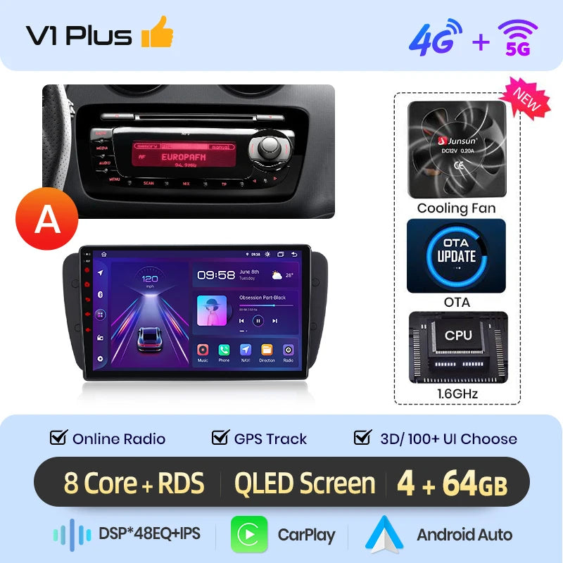 Junsun Wireless CarPlay Android Auto Radio For Seat Ibiza 6j 2009-2013 Car Intelligent Systems RDS BT DSP 2 din autoradio