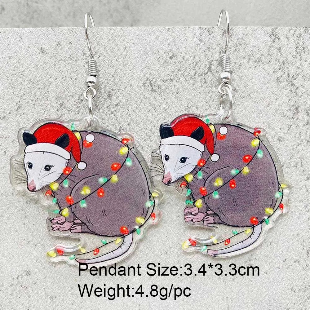 Cute Christmas Earrings Colorful Lights Christmas Tree Cat Acrylic Earrings for Women Holiday Jewelry Accessories Gifts