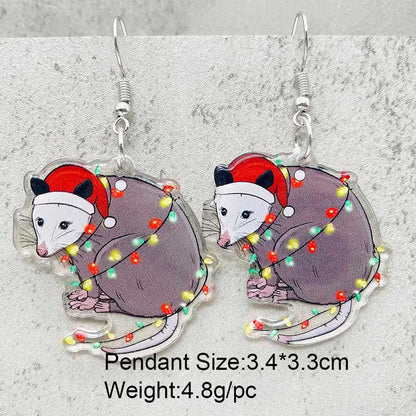 Cute Christmas Earrings Colorful Lights Christmas Tree Cat Acrylic Earrings for Women Holiday Jewelry Accessories Gifts