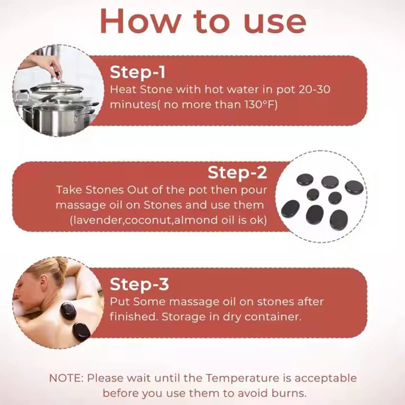 12 Pcs Spa Hot Stones 4x6cm Natural Lava & Jade Massage Stones Stress Relief Set