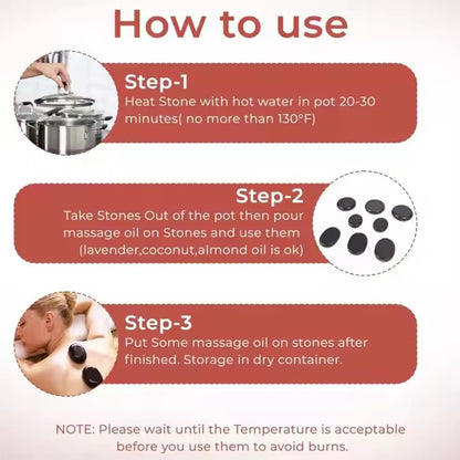 12 Pcs Spa Hot Stones 4x6cm Natural Lava & Jade Massage Stones Stress Relief Set