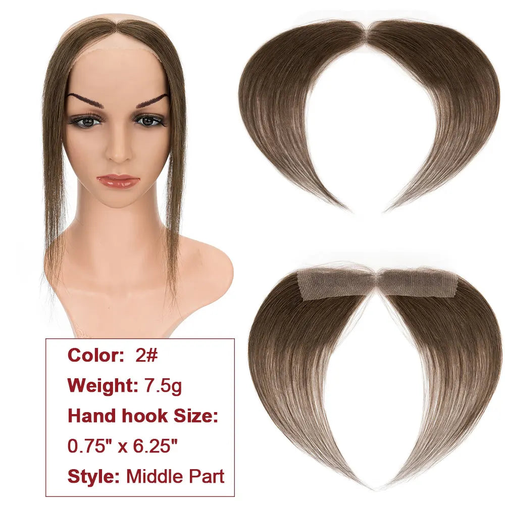 SEGO Natural Human Hair Full Lace Hand-Tied Front Hairline Topper For Women Hair Patches Add Hair Volume 10" Straight Hairpieces