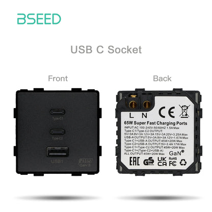 BSEED 65W PD Fast Charge Module Quick Charge Socket Part 1/2 USB Type-C 20W Wall Phone Charger Plug Support BSEED Frames