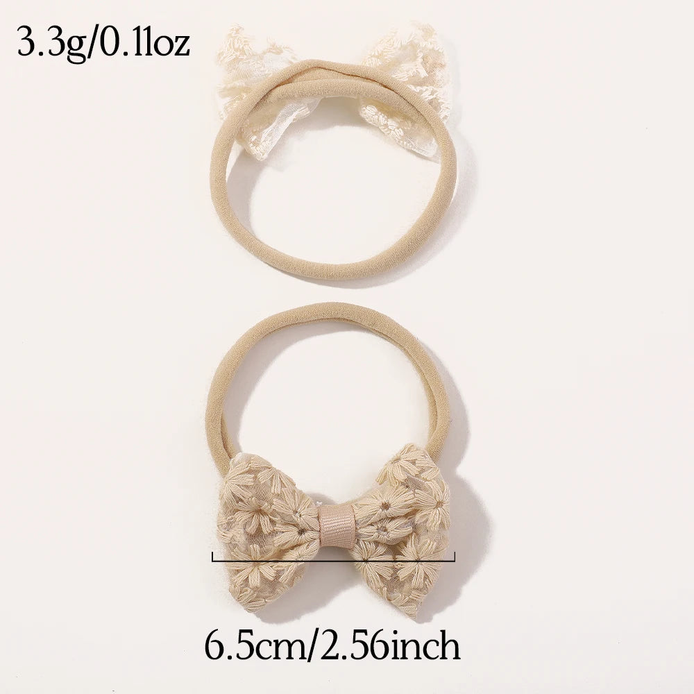 4pcs Baby Girls Embroidered Lace Bows Headband Set Newborn Floral Elastic Hairband Bow Headwear Kids Hair Accessories