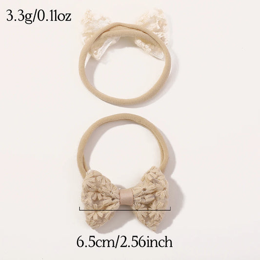 4pcs Baby Girls Embroidered Lace Bows Headband Set Newborn Floral Elastic Hairband Bow Headwear Kids Hair Accessories