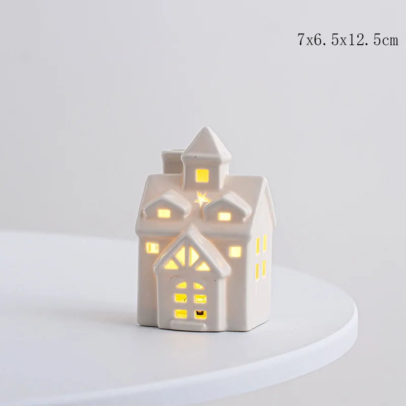 Christmas Decoration Porcelains Miniature Village House LED Light Ceramics Castle Model Home Desktop Ornament Christmas Gift