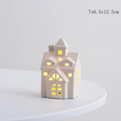 Christmas Decoration Porcelains Miniature Village House LED Light Ceramics Castle Model Home Desktop Ornament Christmas Gift