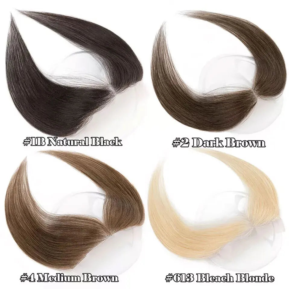 SEGO Natural Human Hair Full Lace Hand-Tied Front Hairline Topper For Women Hair Patches Add Hair Volume 10" Straight Hairpieces