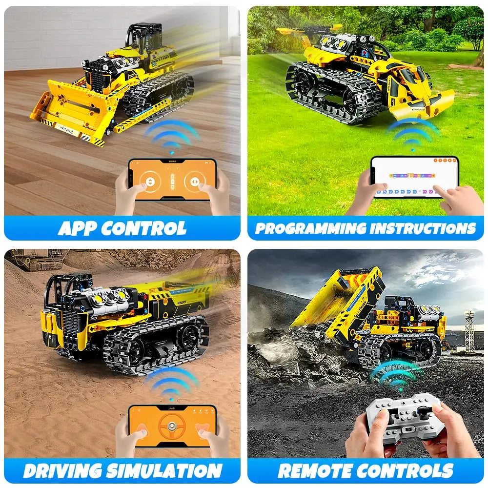 542pcs 3 in 1 Remote Control Programming Truck/Bulldozer Building Blocks Stem Kits for Kids Age 8-10 Educational Toys Boys Gifts
