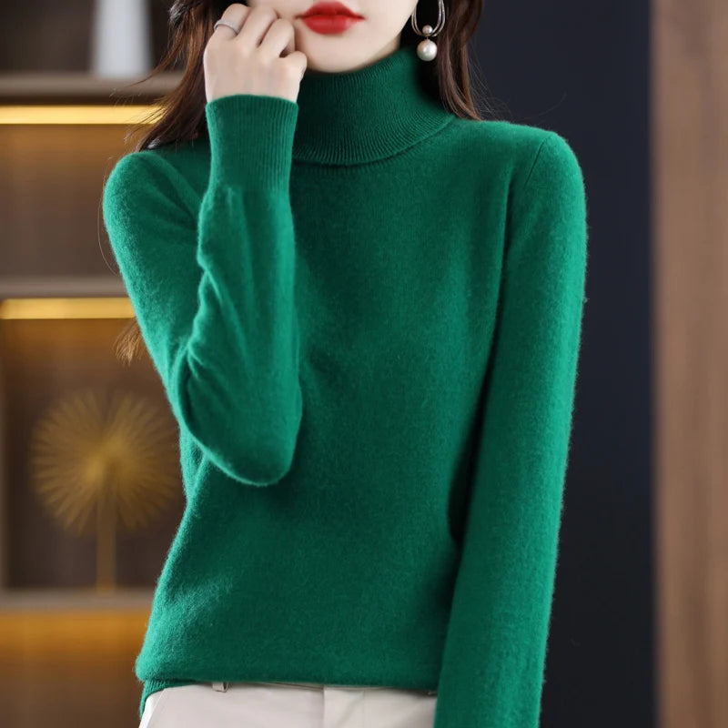 100% Merino Wool Cashmere Sweater Women Knitted Sweater Turtleneck Long Sleeve Pullovers Autumn Winter Clothing Warm Jumper Tops