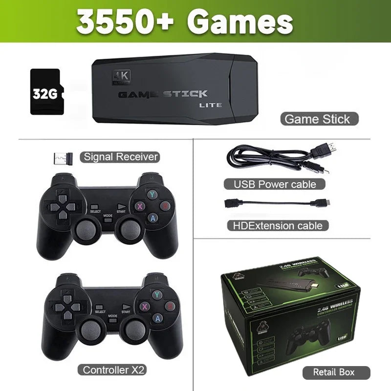 M8 4K Retro Game Console - 64GB HDMI TV Stick with 10,000+ Preloaded Games & Dual Wireless Controllers for PS1, N64, Dreamcast