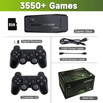 M8 4K Retro Game Console - 64GB HDMI TV Stick with 10,000+ Preloaded Games & Dual Wireless Controllers for PS1, N64, Dreamcast