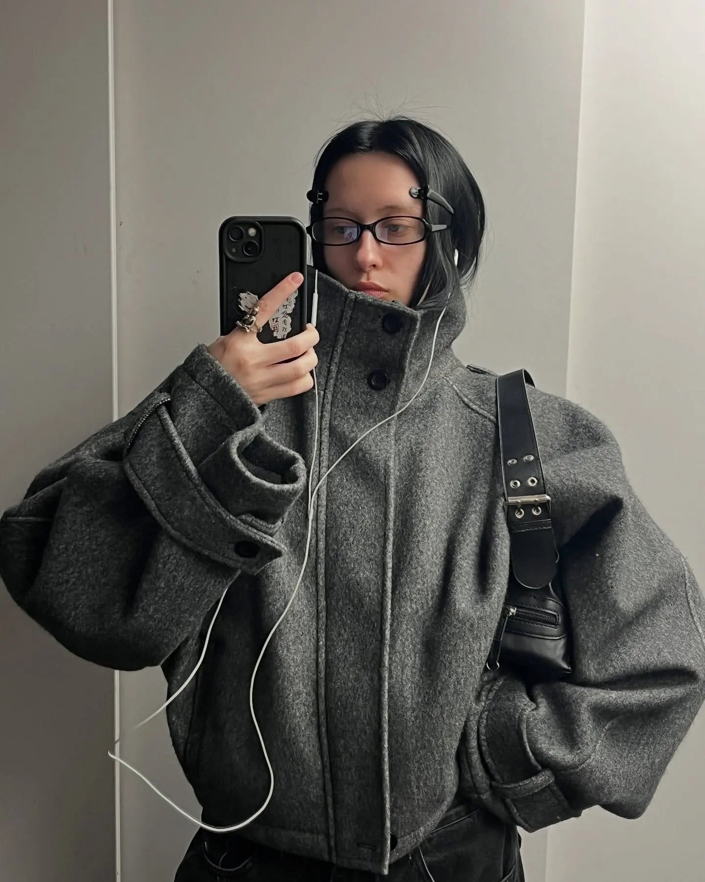 Urban Black Woolen Blend Coats Women Stand Collar Single-breasted Long Sleeve Thick Warm Jacket 2025 Autumn Winter Lady Outwear