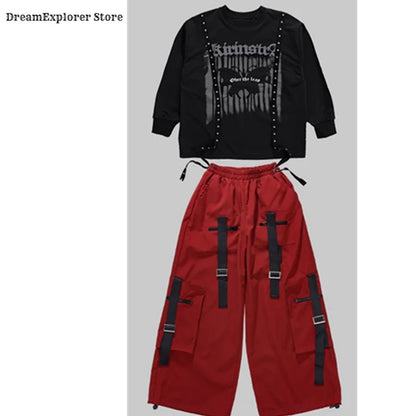Boys Hip Hop Fashion Sweatshirt Vest Street Dance Cargo Pants Girls K-pop Top Jazz Costume Children Clothes Sets Kids Streetwear