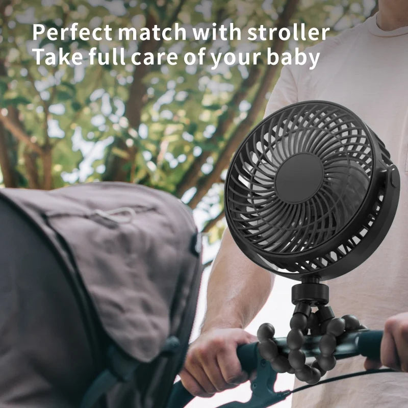 Portable Mini Stroller Fan with Flexible Tripod Small Handheld Rechargeable Clip On for Car Seat Crib Treadmill Travel Camping