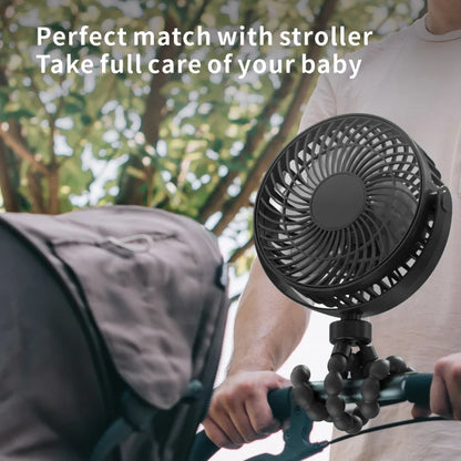 Portable Mini Stroller Fan with Flexible Tripod Small Handheld Rechargeable Clip On for Car Seat Crib Treadmill Travel Camping