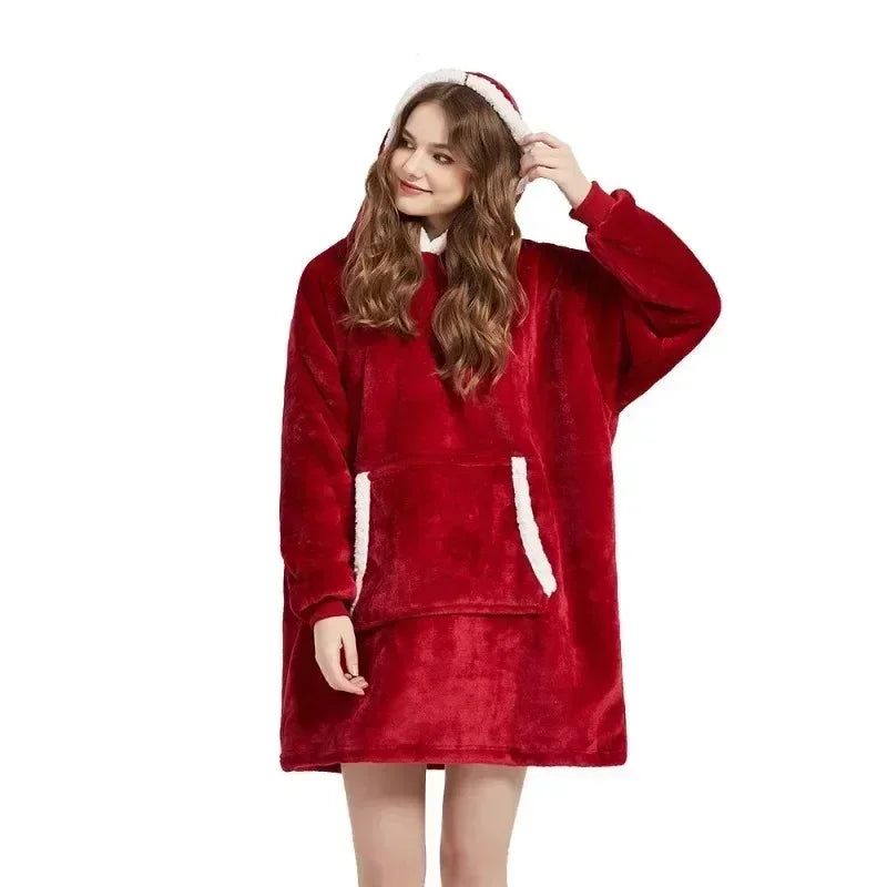 Winter Oversized Hoodie Blanket | Fleece TV Wearable Blanket with Sleeves