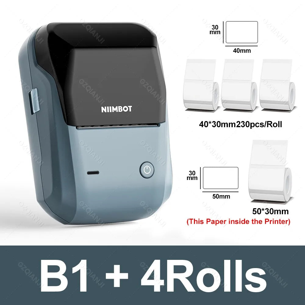 NIIMBOT B1 Portable Thermal Printer With Tapes 2 Inch Adhesive Label Machine Mini Bluetooth Sticker Maker Waterproof Labels Roll