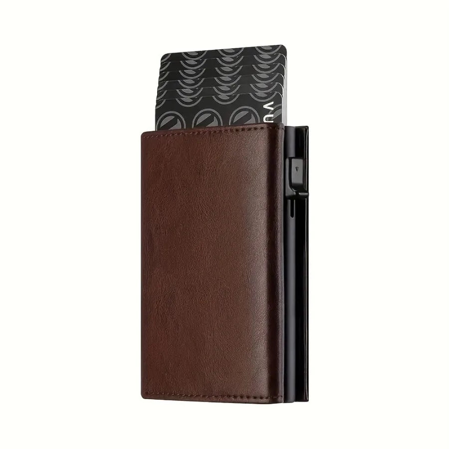 Men’s Minimalist RFID Blocking Wallet – Zipper Coin Purse & Pop-Up Metal Card Holder