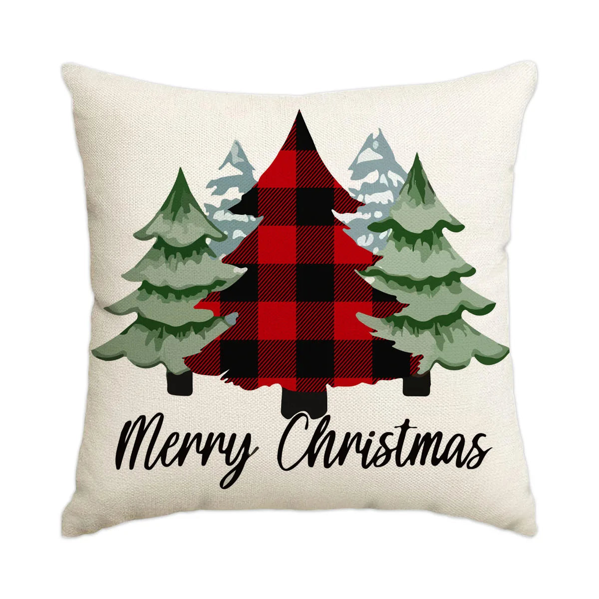 1pc/4pcs Christmas Pillow Cover, Black and Red Buffalo Plaid Celebration Christmas Tree Snowflake Decoration Sofa Cushion Cover