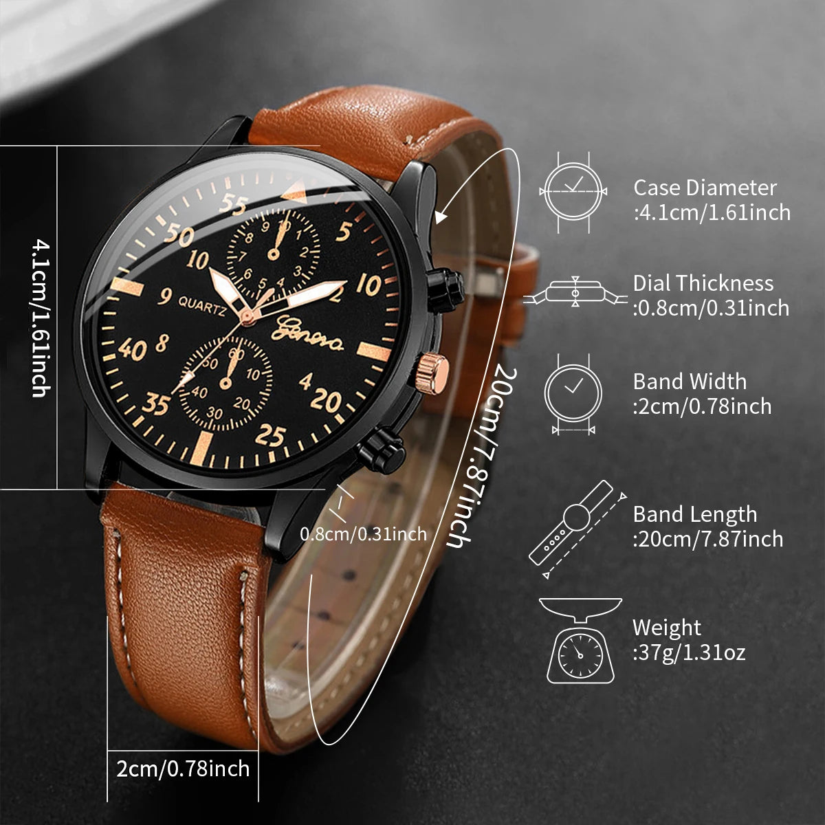 5PCS/4PCS Men's Fashion Quartz Watch & Bracelet Set Casual Leather Strap Wristwear
