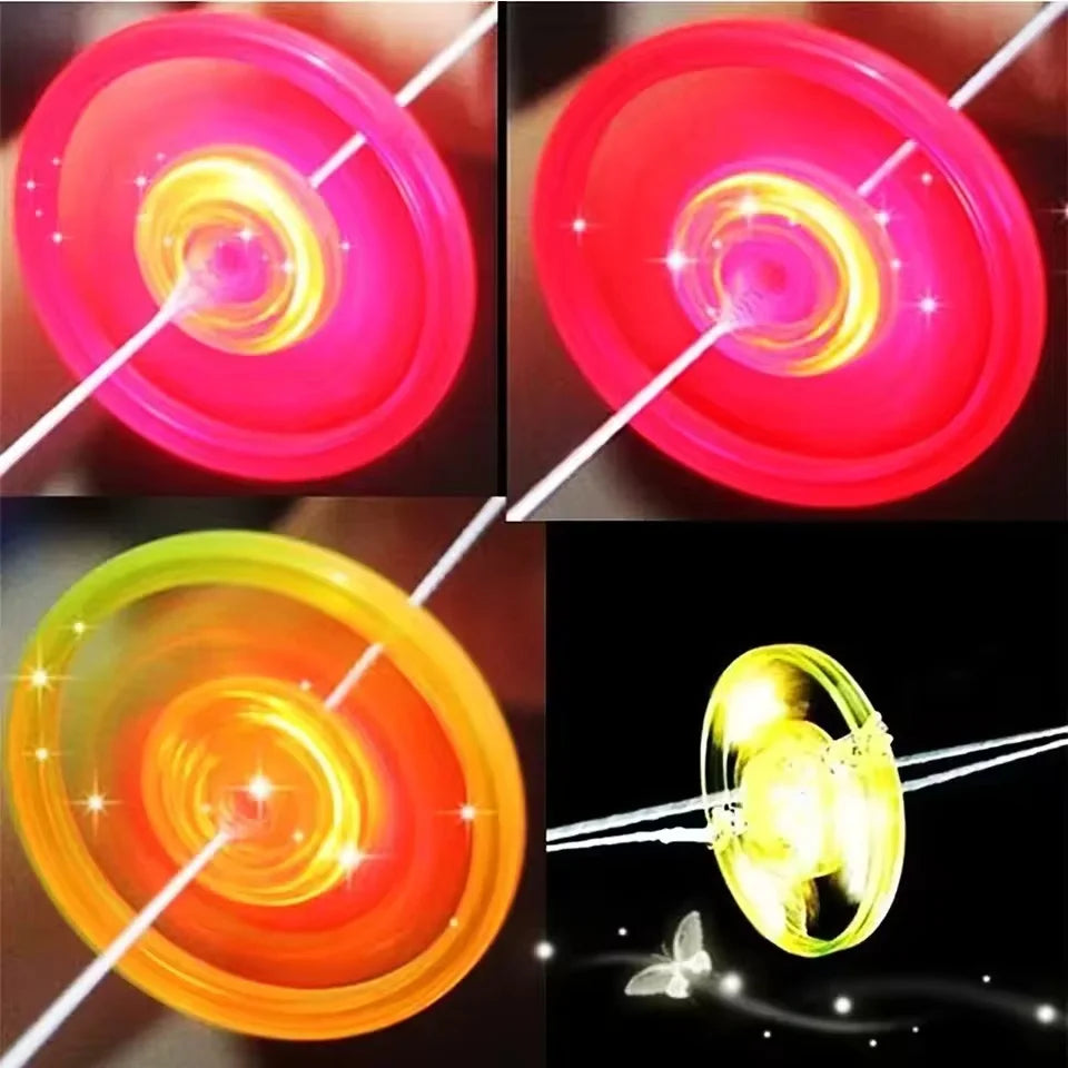 5pcs Kids Creative Bracing Wire Luminous Toy Flywheel Flash Spinning Top Light-emitting Gyro Fitness Shining Pull Line Flywheel