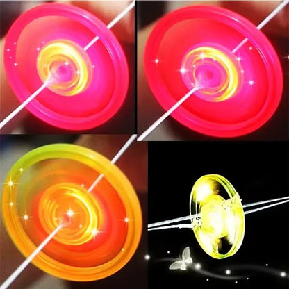 5pcs Kids Creative Bracing Wire Luminous Toy Flywheel Flash Spinning Top Light-emitting Gyro Fitness Shining Pull Line Flywheel