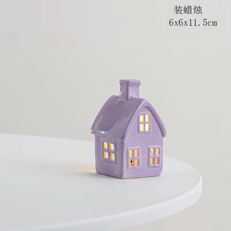 Christmas Decoration Porcelains Miniature Village House LED Light Ceramics Castle Model Home Desktop Ornament Christmas Gift